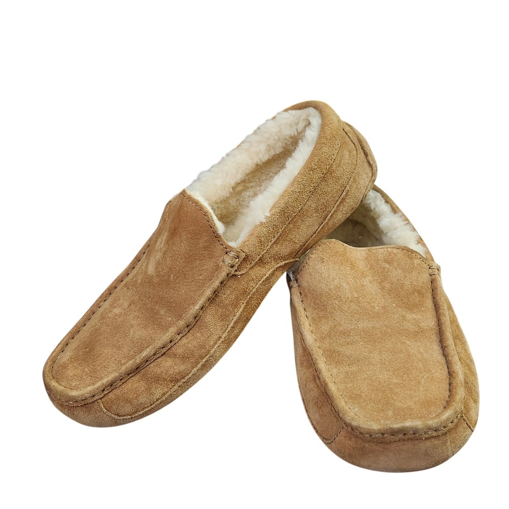 UGG‎ Ascot Chestnut Suede Shearling Lined Slippers Mens 9  Moccasin Loafers